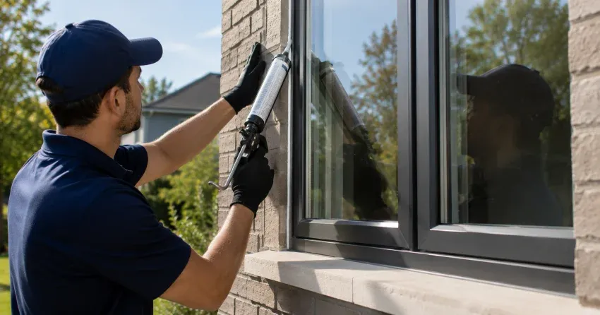 Aluminum window frame with double glazed insulated glass unit installed in a residential wall in Caistorville, Smithville