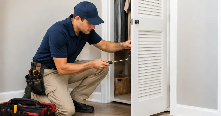 technician repairing doorbell button and wiring in Smithville