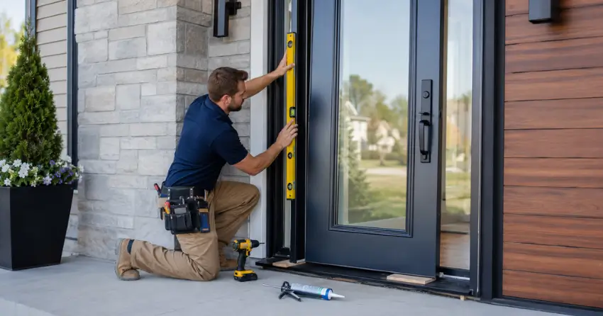 glass outside door installation with energy-efficient double-pane glazing in St. Catharines Street Area, Smithville