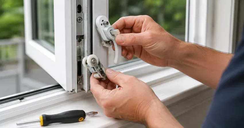 technician performing broken window repair Smithville on a sliding window