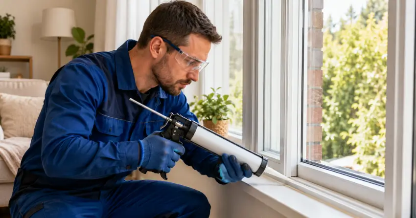 technician repairing window seal and frame in Fulton, Smithville
