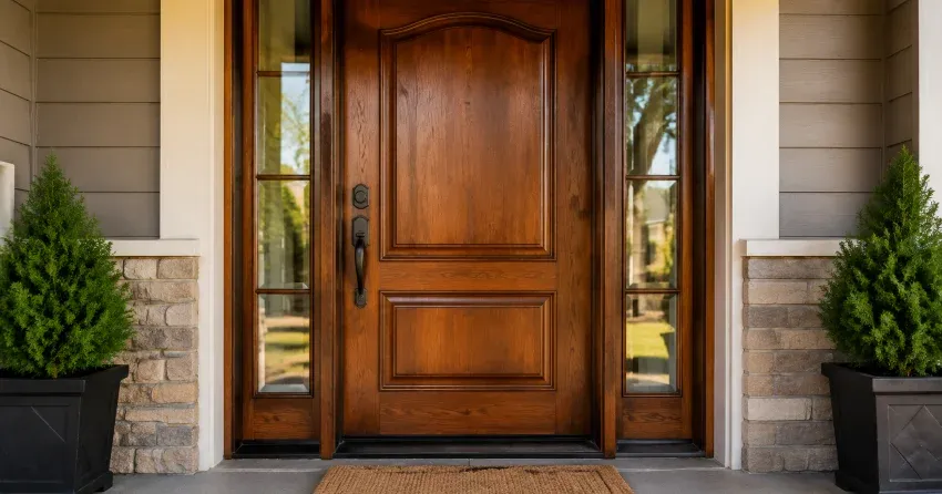 wood door mid-restoration showing stripped bare wood in Silverdale, Smithville